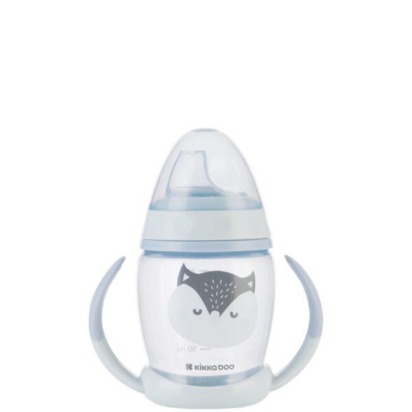Tasse avec bec verseur en silicone 200 ml Happy Face Bleu - Kikkaboo