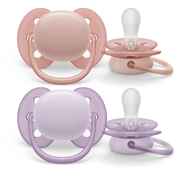 Lot 2 Sucettes ultra soft Mauve - rose 6-18 Mois Philips Avent