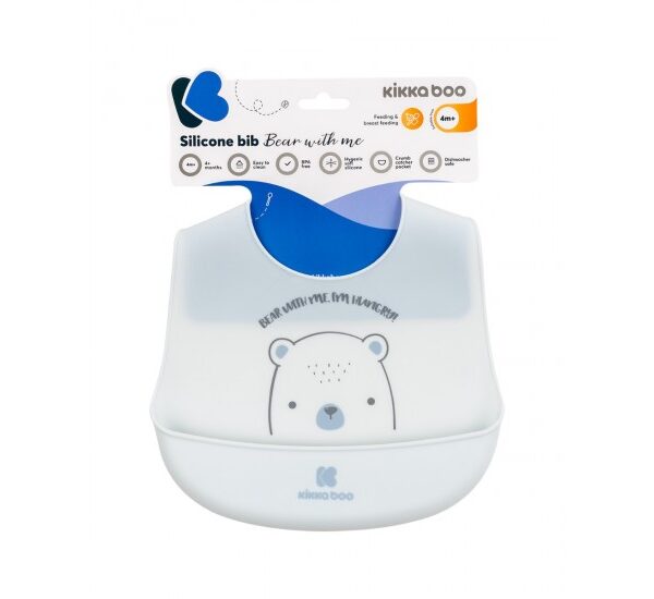 Bavoir en silicone Bear with me Bleu en grey