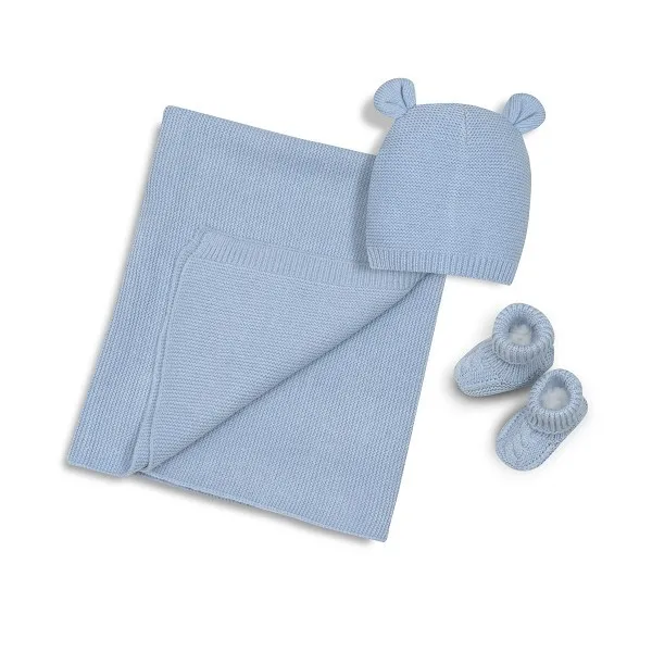 Ensemble bébé Couverture + Bonnet + Chaussons Bleu - Interbaby