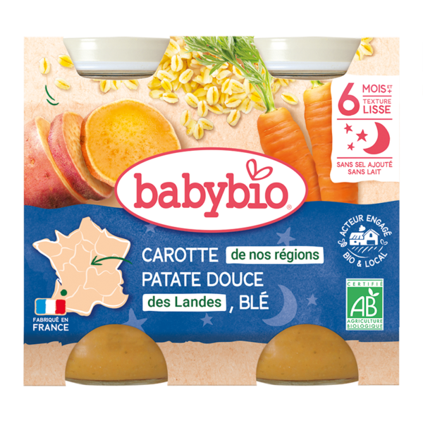 Petit Pot Bonne nuit Carotte patate douce blé 2*200G (Dès 6mois) - BabyBio