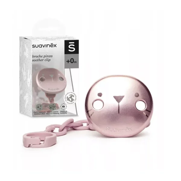 Attache-tétine rose premium avec chaîne - Hygge - Suavinex