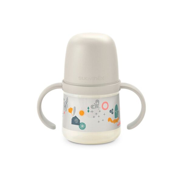 Biberon avec poignée 150 ml anti-fuite +4M Gris – Suavinex