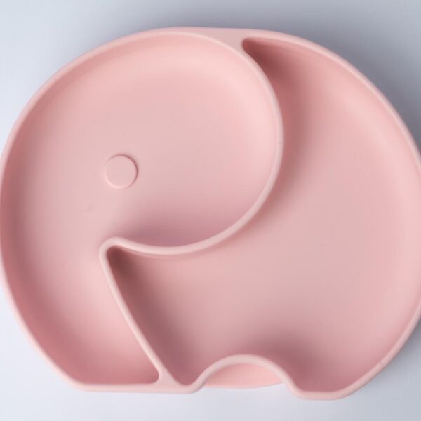 Assiette à 3 compartiments éléphant avec ventouse Rose - Yummy