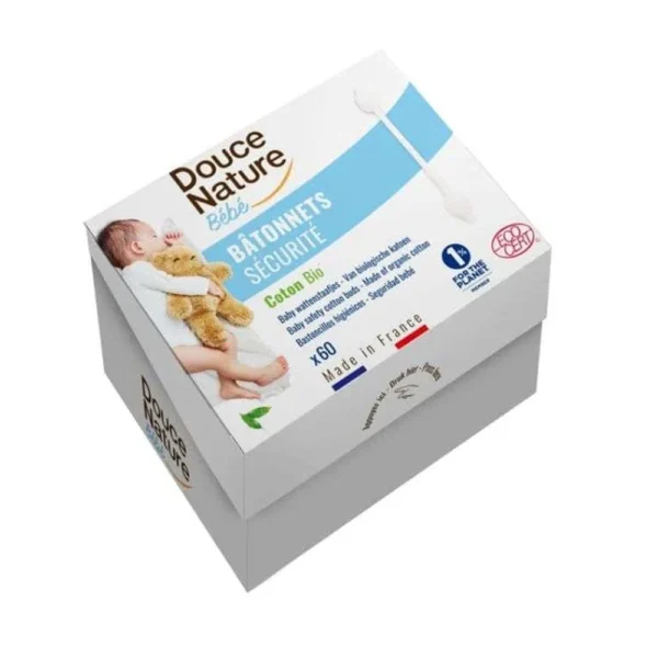Bâtonnets d'oreilles sécurité bébé en coton BIO - 60 pièces - Douce Nature
