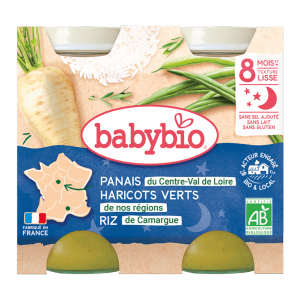 Petit Pot Bonne nuit panais haricots verts riz 2*200G (Dès 6mois) - BabyBio