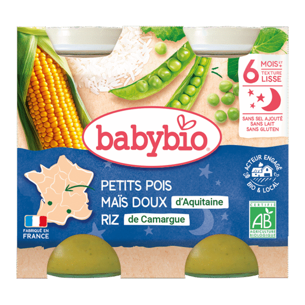 Petit Pot Bonne nuit petits pois mais riz 2*200G (Dès 6mois) - BabyBio