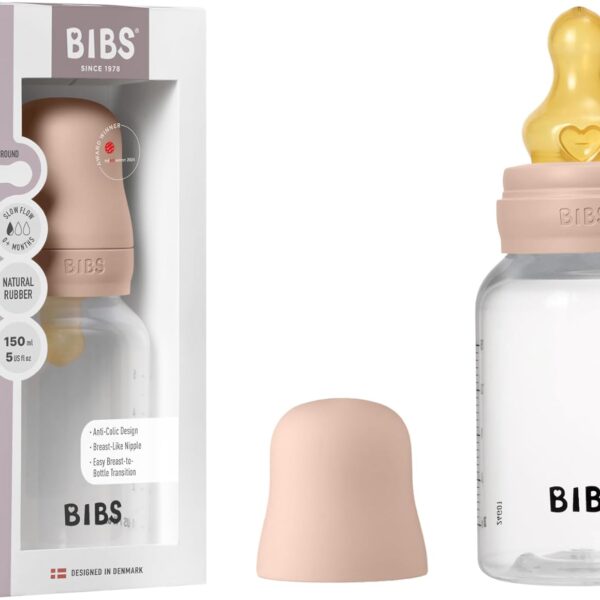 Biberon 150 ml avec tétine en caoutchouc naturel rose poudré - Bibs