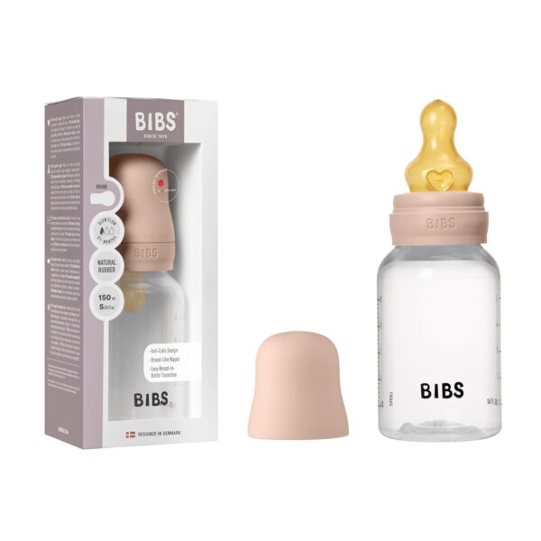 Biberon en verre 120 ml avec tétine en caoutchouc naturel Rose - Bibs