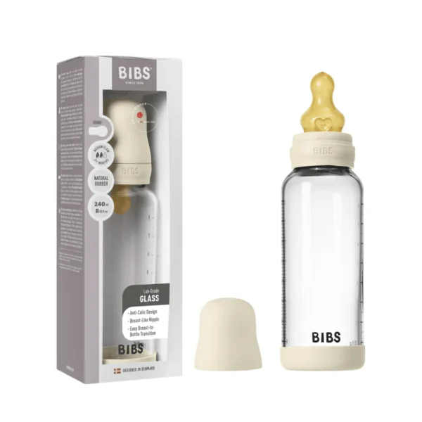 Biberon en verre 240 ml avec tétine en caoutchouc naturel Beige - Bibs