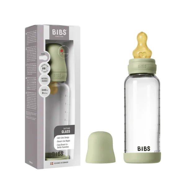Biberon en verre 240 ml avec tétine en caoutchouc naturel Vert - Bibs