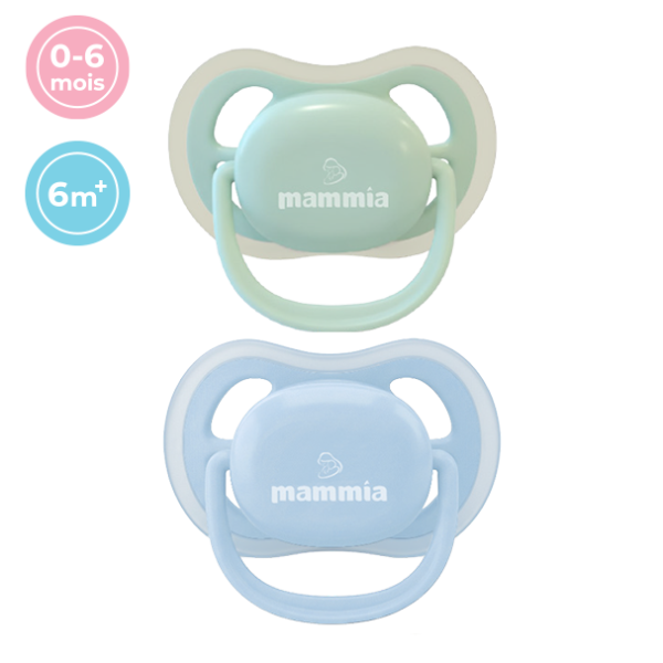 Lot de 2 Sucettes Orthodontique Natural Feeling 6 mois+ Bleu Mint - Mammia