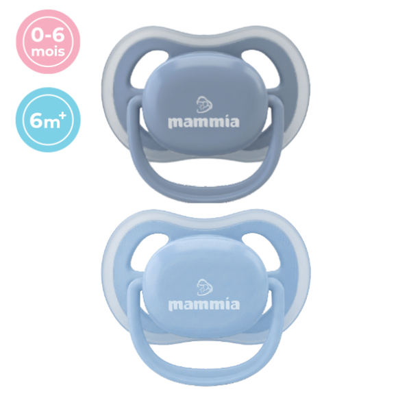 Lot de 2 Sucettes Orthodontique Natural Feeling 0-6 mois+ Bleu - Mammia