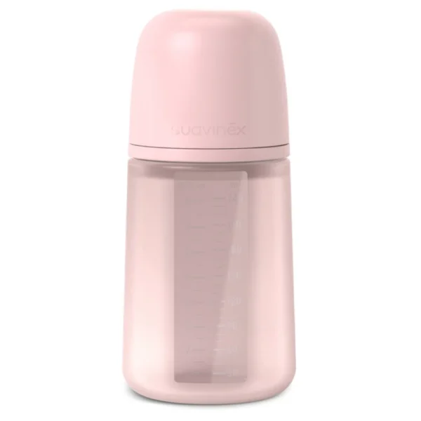 Biberon en silicone 240 ml, tétine physiologique +3 mois rose  – Suavinex