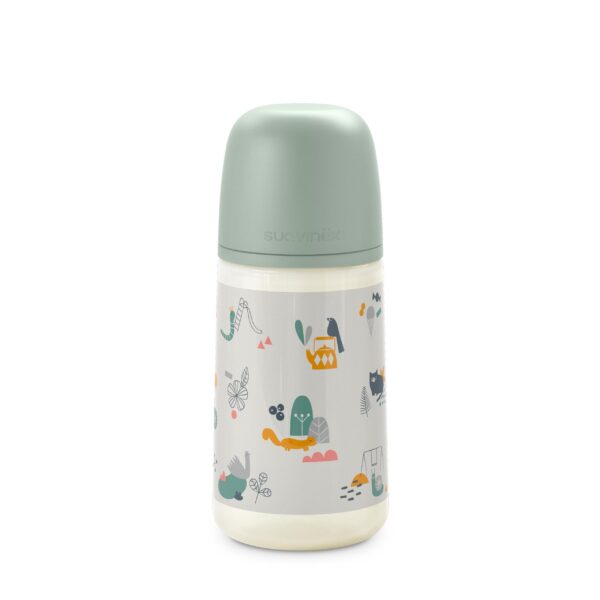 Biberon en silicone 270 ml, tétine physiologique +3 mois Forest mint  – Suavinex