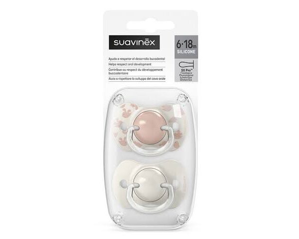 Sucette SX Pro Physiologique Silicone 6-18 mois-Motif Oiseau Rose - Suavinex
