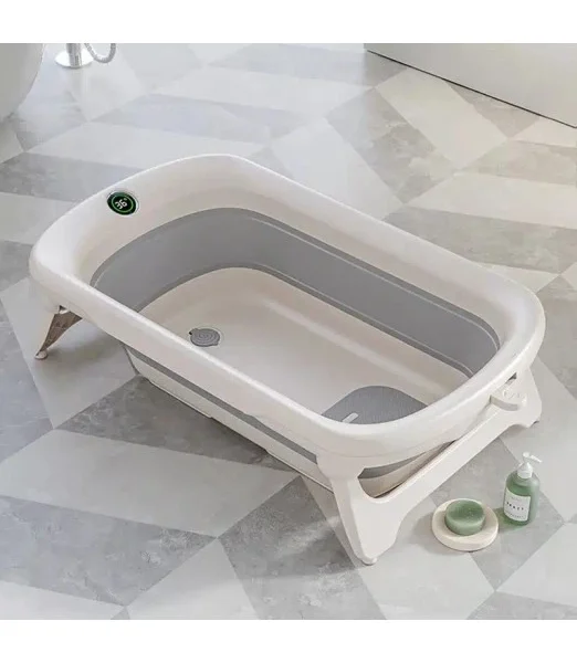 Baignoire Bébé Pliable Inclinée Avec Thermomètre Blanc - BM