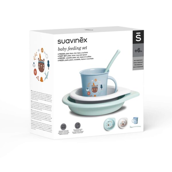 Set Repas Bébé 4 Pièces 6M+Bleu Micro ondes&Lave vaisselle -Suavinex